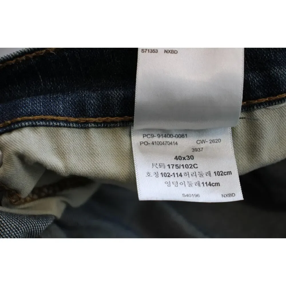 Levis Jeans Mens 40 x 30 Blue Cotton Blend Stretch Straight Signature‎ Gold